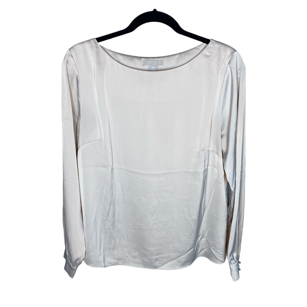 H&M Silky Satin Soft Champagne Beige Taupe Top Short Blouse Size Medium